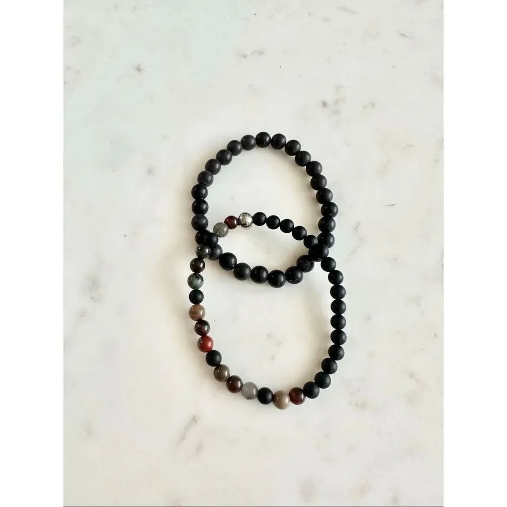Men’s set of two black beaded bracelet